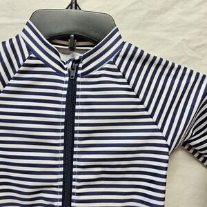 SwimZip Rash‎ Guard Kids 3T Navy Blue White Striped Full Zip Long Sleeve UPF 50+